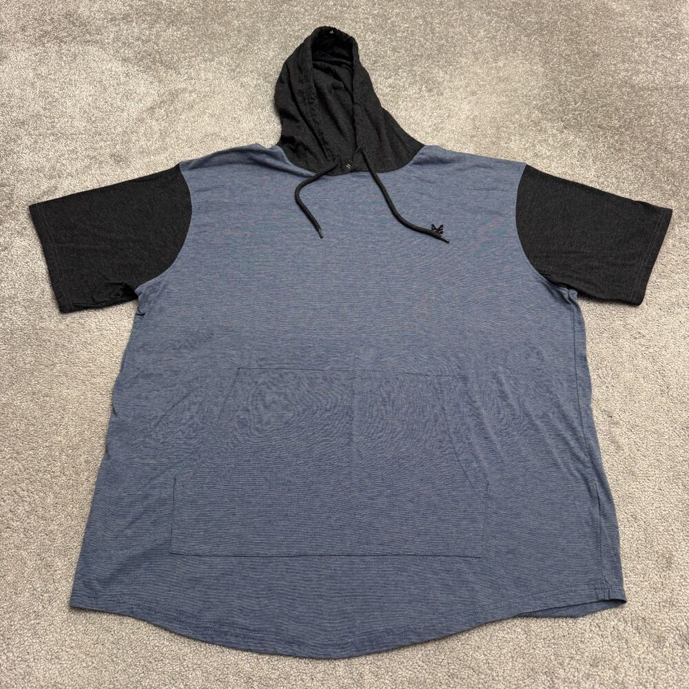 Zoo York Hoodie T-Shirt Mens 3XL Blue Black Colorblock Short Sleeve Skateboard